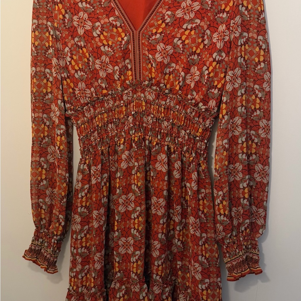 Max Studio Red Floral Long Sleeve Dress